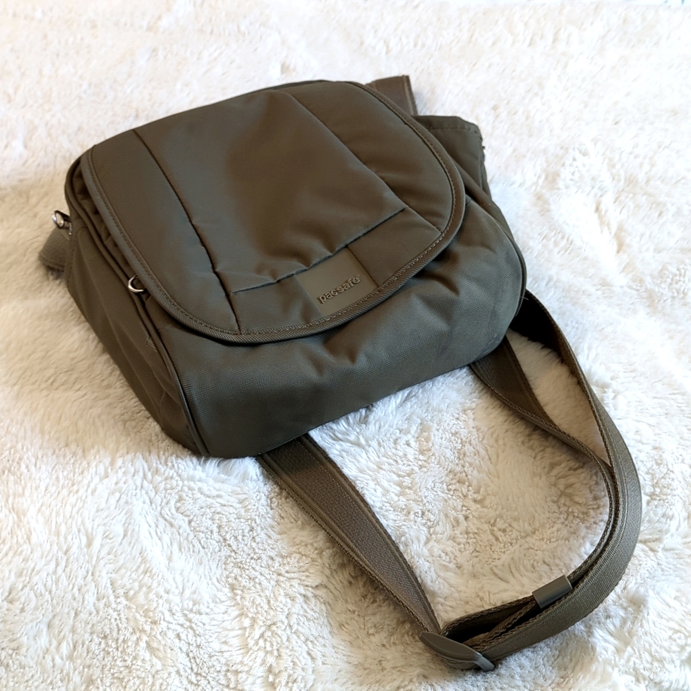 Pacsafe anti-theft olive green crossbody